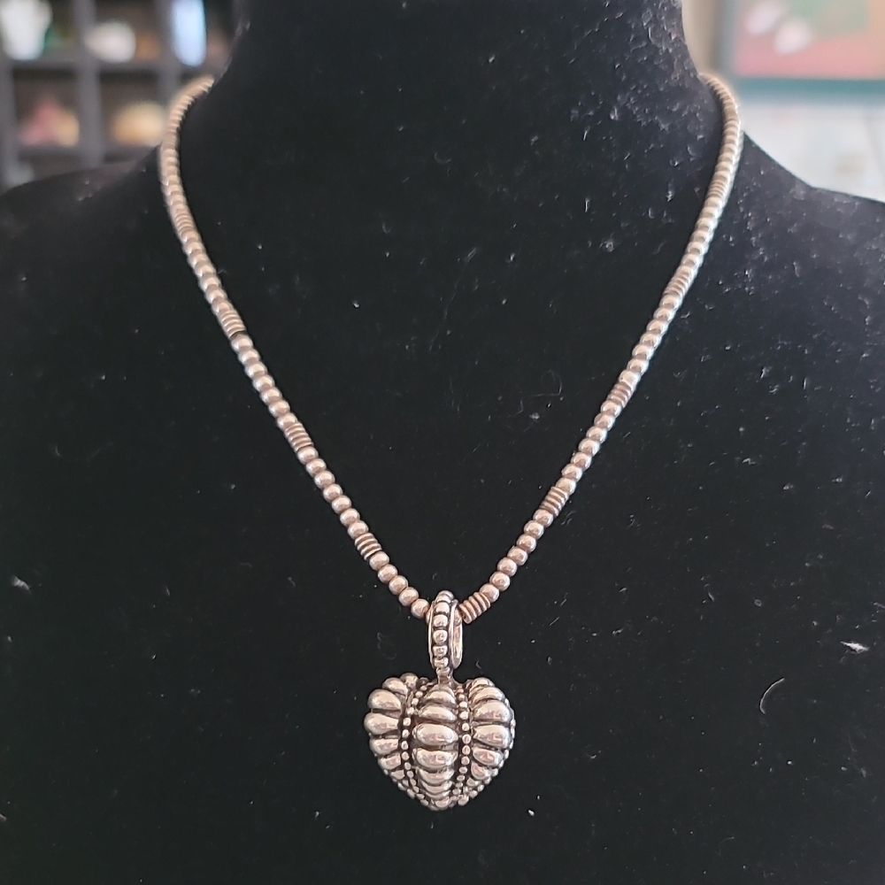 925 Silver Puffy Heart Pendant Necklace